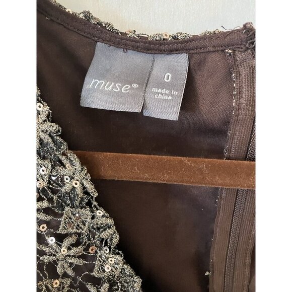 NWT Women’s Muse Brown Sequin V Neck Cocktail Dress Lined Size 0 MSRP $185 - Picture 2 of 13